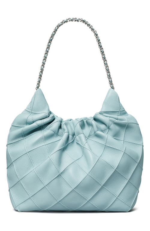 Tory Burch Mini Fleming Quilted Leather Hobo Bag In Mist