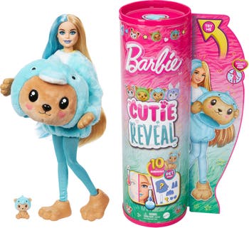 Mattel Barbie® Cutie Reveal™ Teddy Bear as Dolphin Doll with 10 Surprises