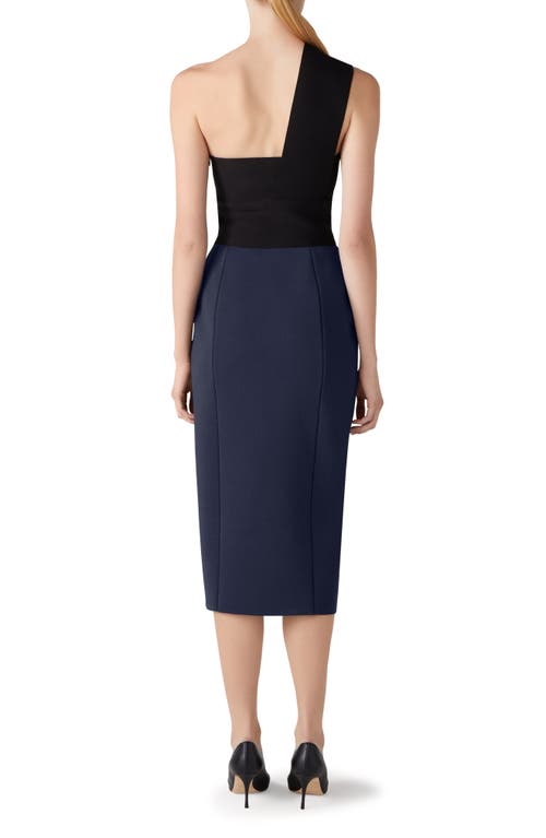 St John Bi-color Milano Knit One-shoulder Midi Dress In Navy/black