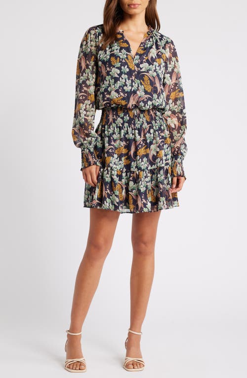 Shop Chelsea28 Floral Print Long Sleeve Chiffon Dress In Navy Multi