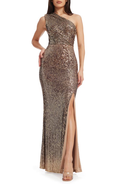 Dress the Population Sariah Sequin One-Shoulder Gown Bronze Multi at Nordstrom,