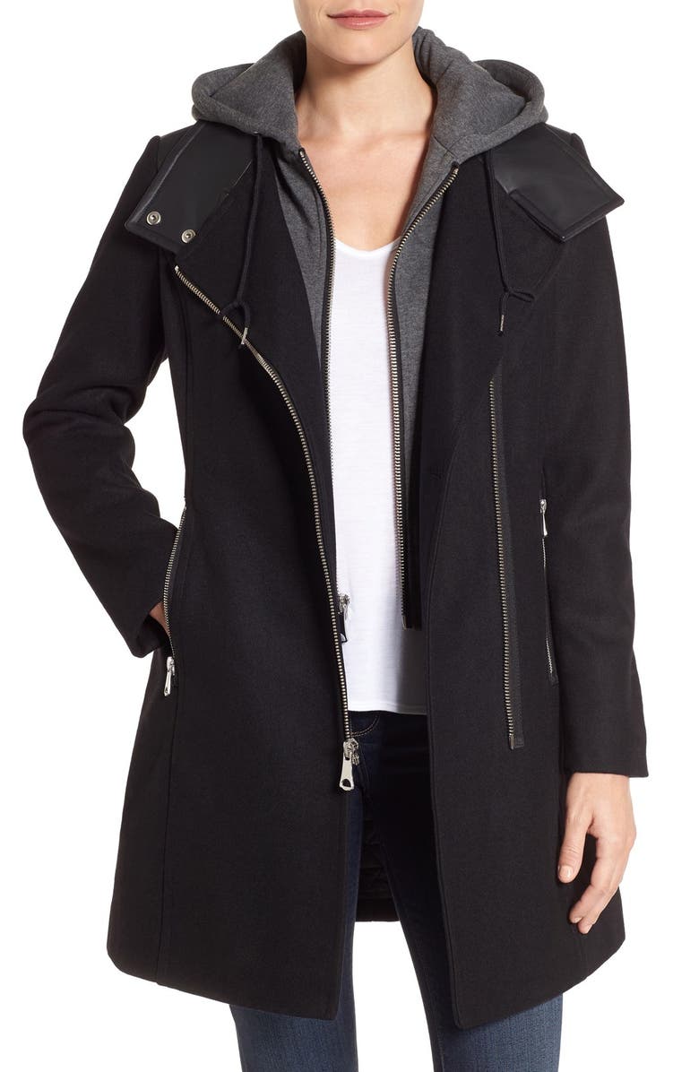 Marc by Andrew Marc Hooded Bib Front Boiled Wool Jacket | Nordstrom