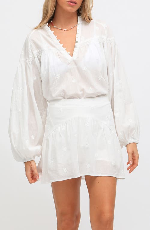 Sasha Embroidered Balloon Sleeve Cotton Top in Cloud