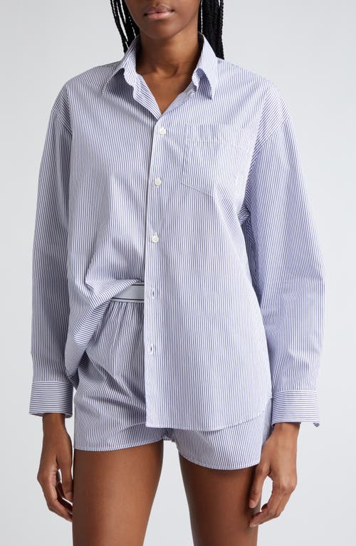 Shop Sporty And Rich Sporty & Rich Stripe Cotton Button-up Shirt In White/navy Thin Stripe