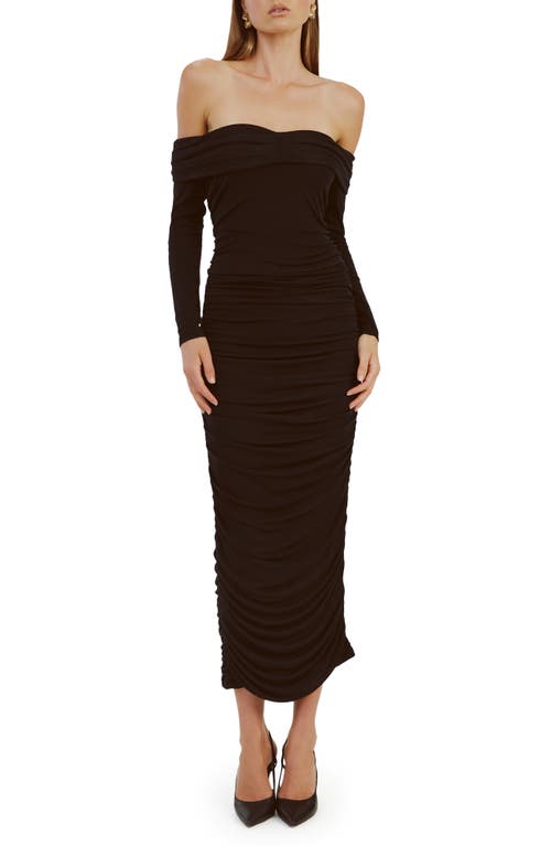 Shop Bardot Arkie Off The Shoulder Knit Midi Dress In Black