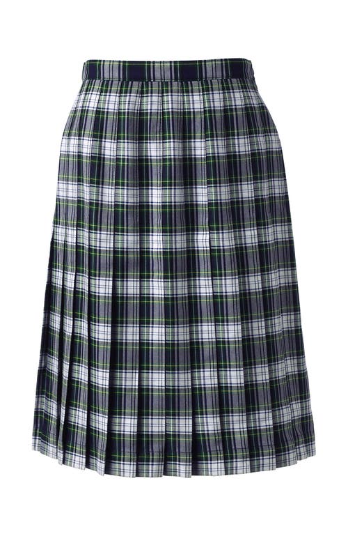 Lands' End School Uniform Plaid Pleated Skirt Below The Knee In White Plaid