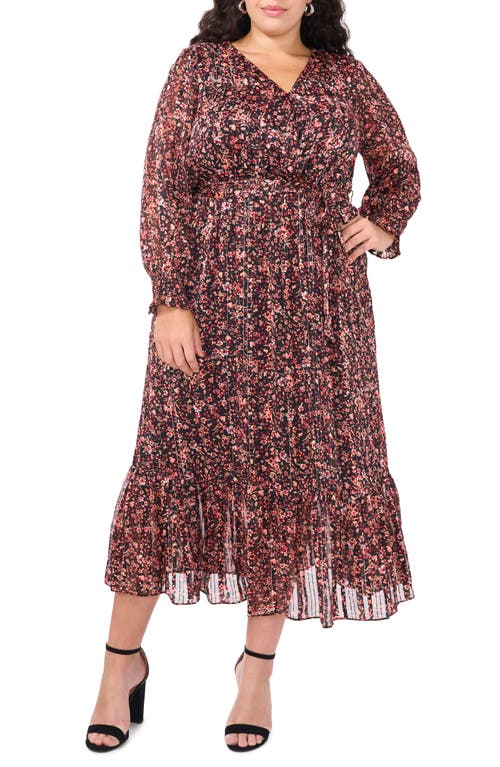 Shop Vince Camuto Floral Long Sleeve Dress In Rich Black