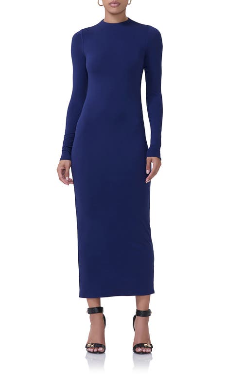 Shop Afrm Juniper Long Sleeve Jersey Maxi Dress In Bright Navy