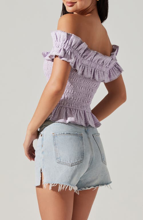 ASTR ASTR THE LABEL FOUFETTE OFF THE SHOULDER SMOCKED RUFFLE TOP 