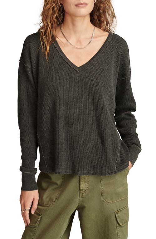 Lucky Brand Waffle Stitch Top In Jet Black