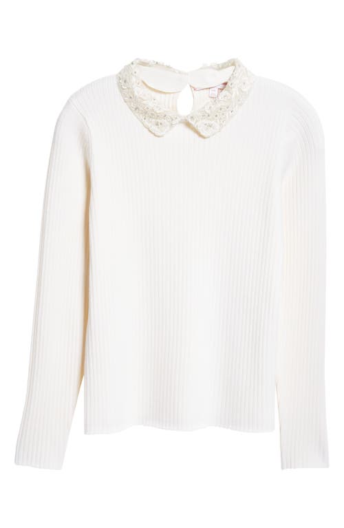 Carolina Herrera Embroidered-collar Knit Wool Top In Ivory