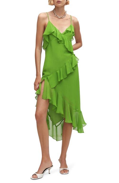 MANGO Zigzag Ruffle Asymmetric Midi Dress in Green at Nordstrom, Size 2