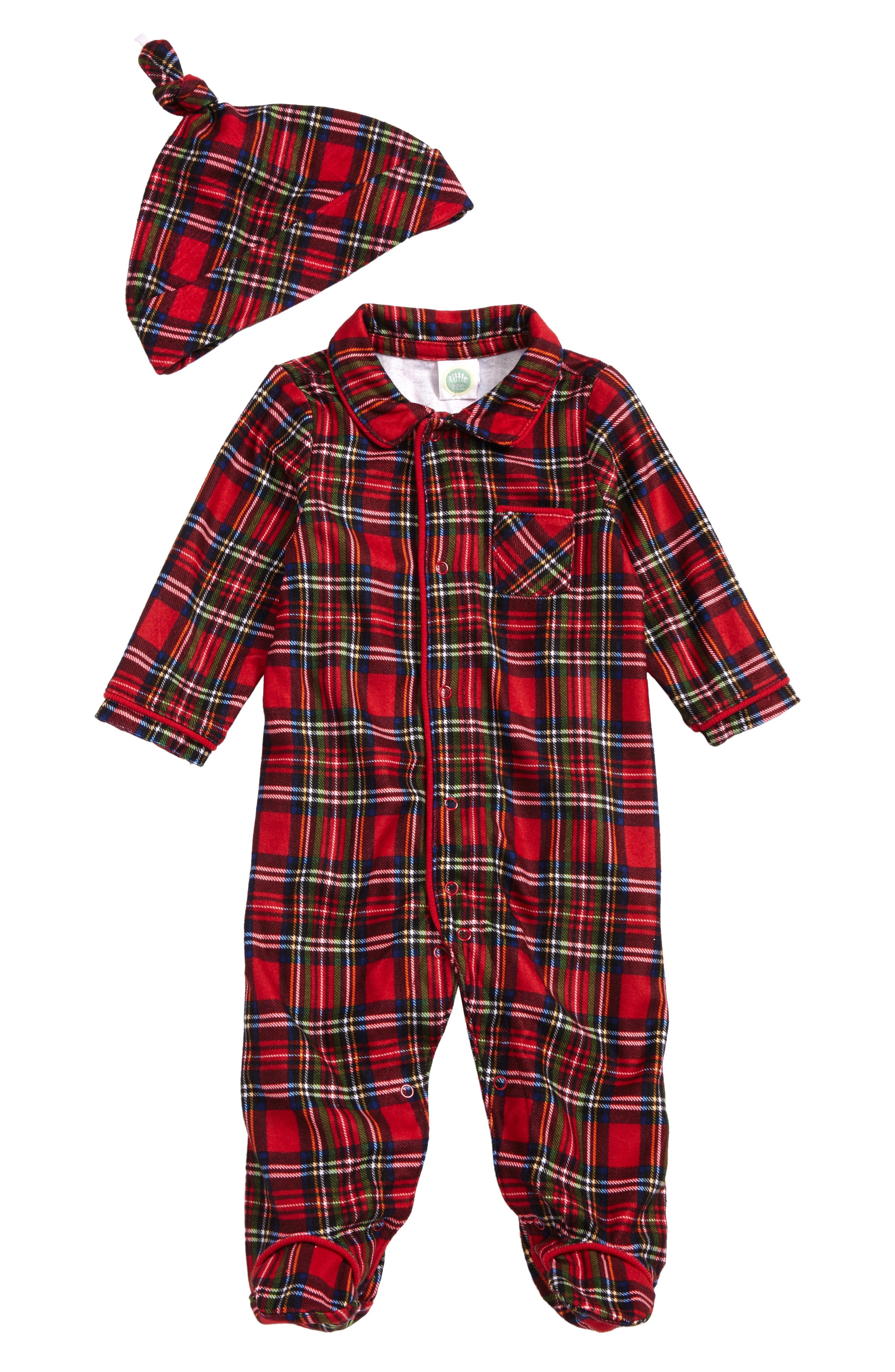 Little Me Plaid Footie Pajamas & Hat Set (Baby Boys) Nordstrom