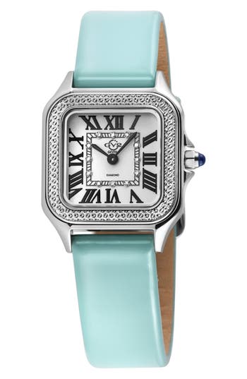 Gv2 Women's Milan 27.5mm Stainless Steel, 0.06 Tcw Diamond & Leather Strap Watch In Turquoise
