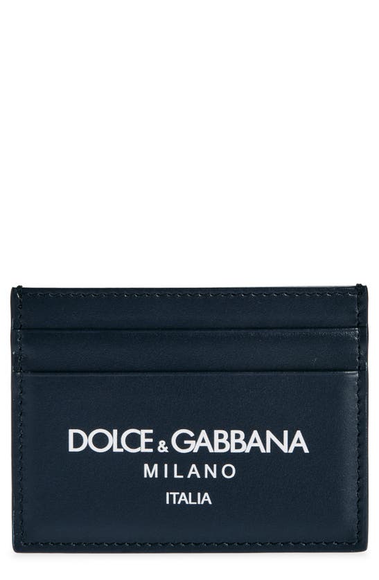 Shop Dolce & Gabbana Milano Logo Leather Card Case In Blue Logo