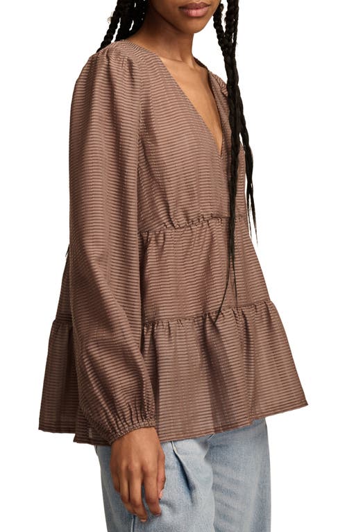 Lucky Brand Stripe Surplice Neck Tiered Top In Deep Taupe