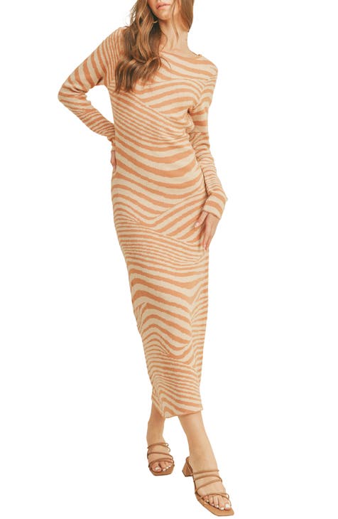 Stripe Long Sleeve Knit Maxi Dress