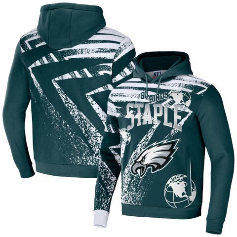 Men's New Era Black/Midnight Green Philadelphia Eagles Big & Tall Current Colorblock Raglan Fleece Pullover Hoodie