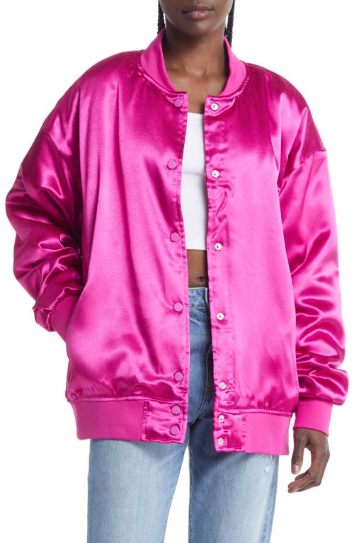 Oversize Satin Bomber Jacket in Pink
