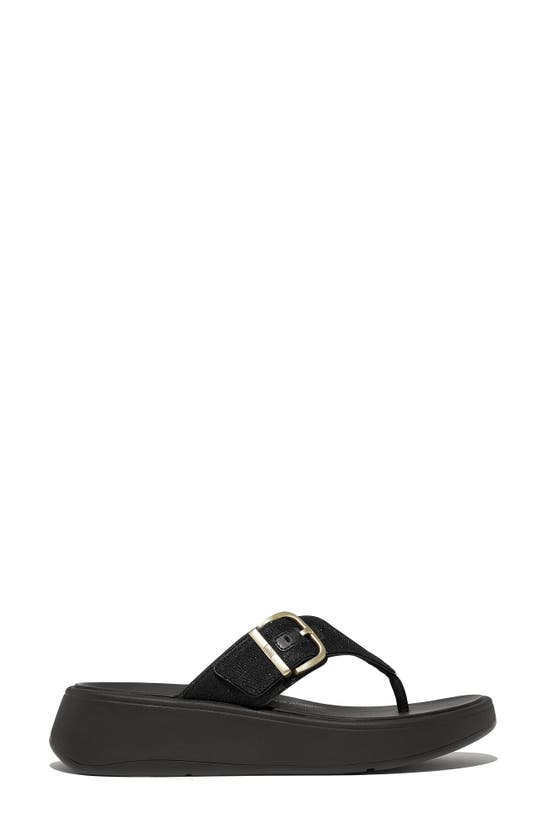Fitflop F-mode Buckle Shimmerlux Platform Wedge Flip Flop In Black