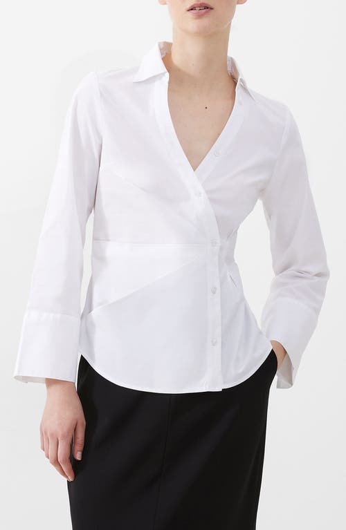 Shop French Connection Isabelle Asymmetric Cotton Shirt In Linen Whit