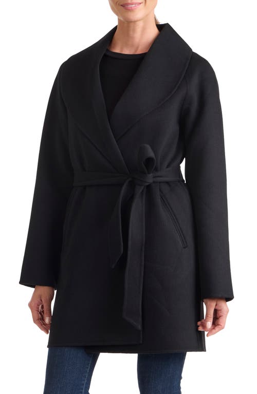 Sofia Cashmere Double Face Wool Blend Wrap Coat In Black