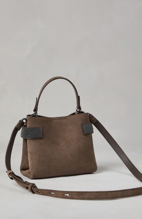 Shop Brunello Cucinelli Suede Bag With Precious Bands In Bark