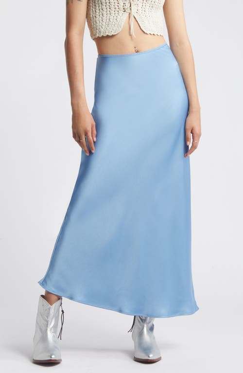 Satin Midi Skirt in Blue Topsail