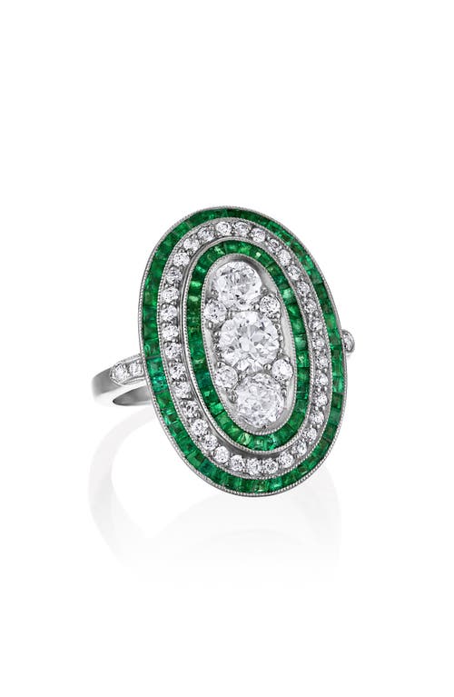 Daring Deco Emerald & Diamond Ring in Platinum
