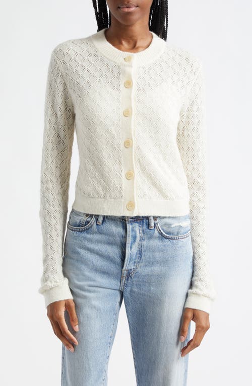 Shop Atm Anthony Thomas Melillo Alpaca & Wool Blend Pointelle Cardigan In Chalk