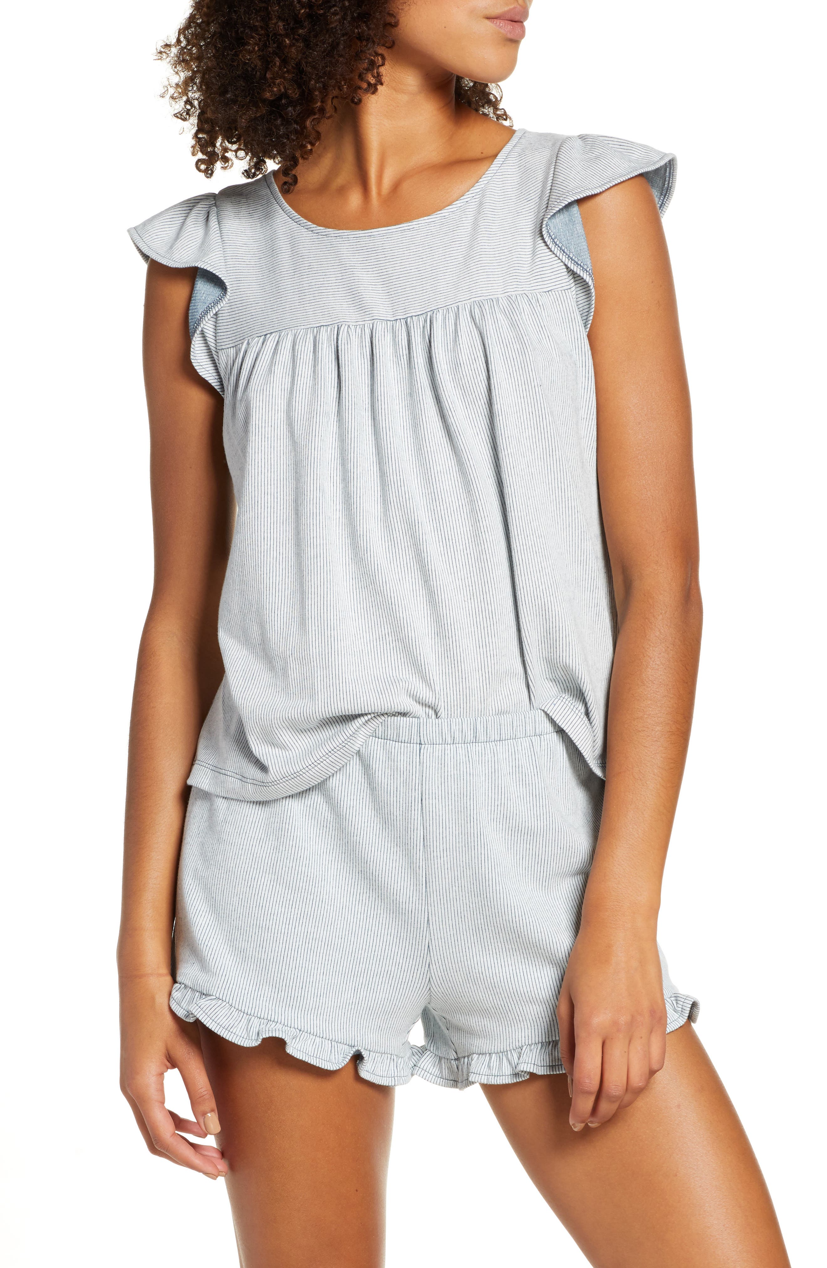Madewell Ruffle-Hem Pajama Top, Blue