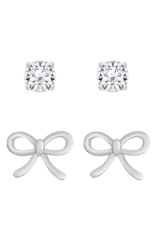 Lily Nily Kids' Bow & Cubic Zirconia Stud Earrings Set In Silver