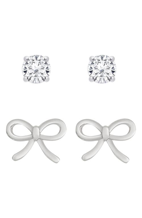 Lily Nily Kids' Bow & Cubic Zirconia Stud Earrings Set in Silver 