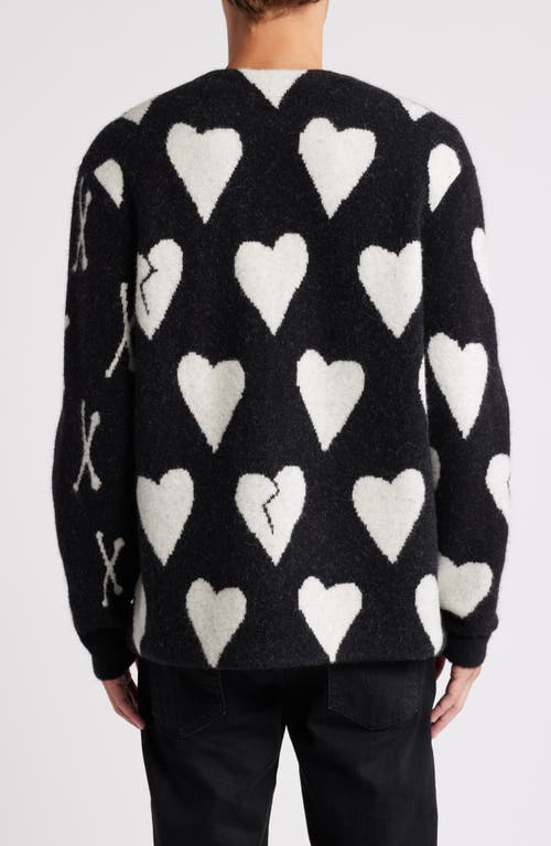 Shop Allsaints Bonebreak Heart Alpaca & Wool Blend Cardigan In Black/chalk White