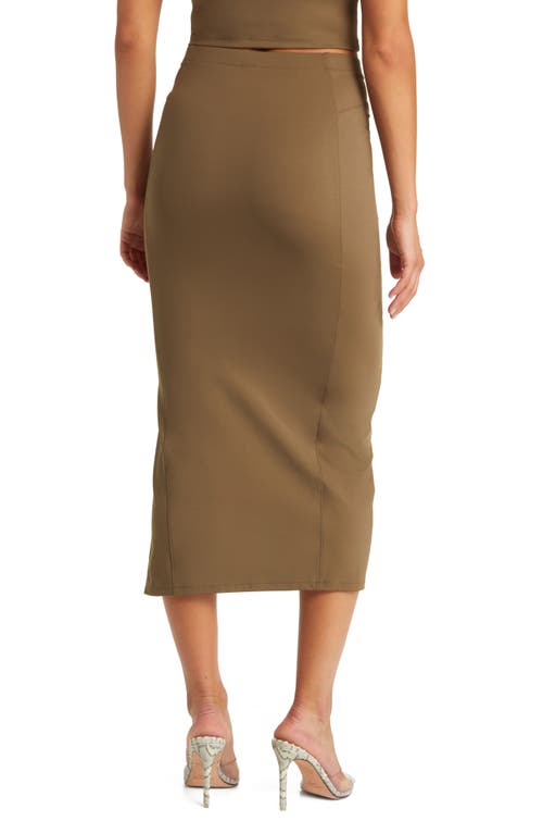 Open Edit High Waist Midi Skirt In Brown Teak