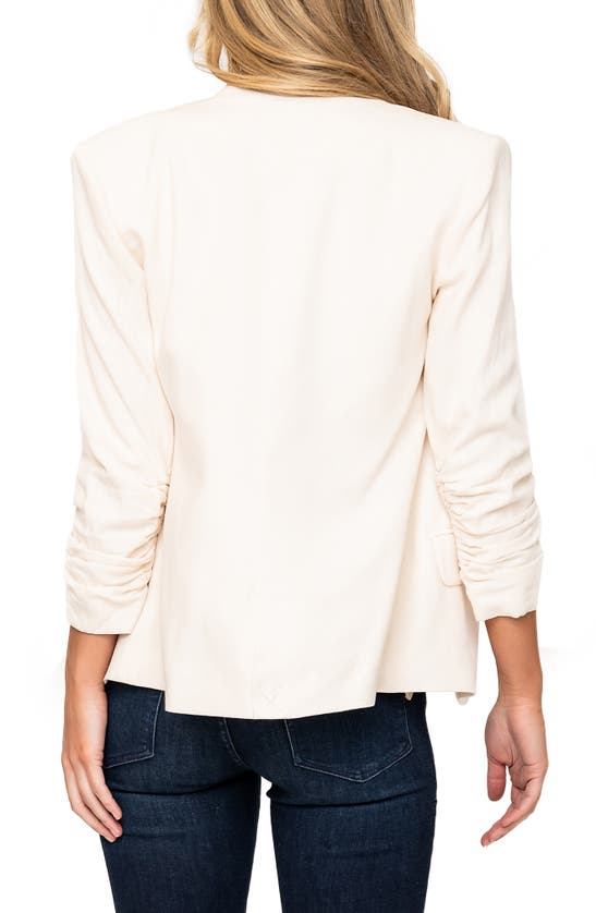 Gibsonlook Notched Neck Ruched Sleeve Linen Blend Jacket In Oatmeal