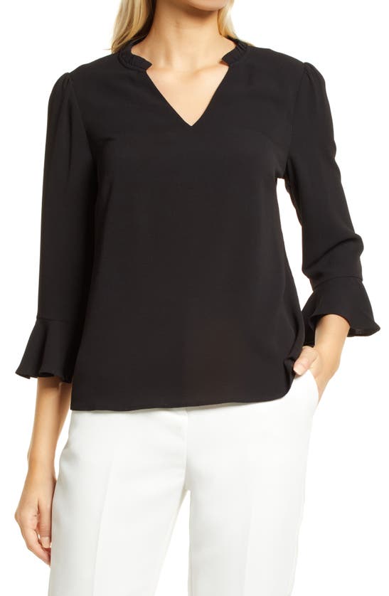 Cece Ruffle-sleeve Top In Rich Black