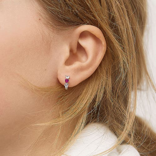 In Season Jewelry Cascading Cubic Zirconia Heart Hoop In Hot Pink
