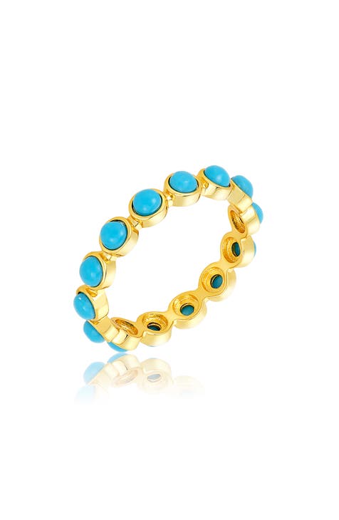 14K Gold Plated Imitation Turquoise Cabochon Eternity Ring