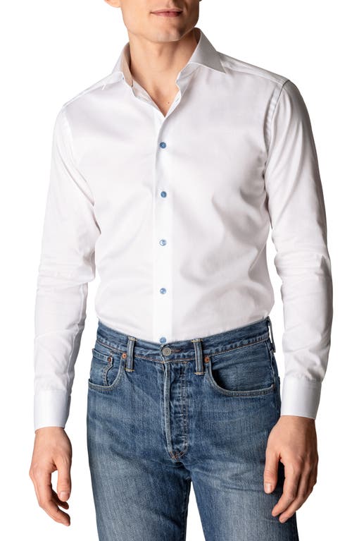 Eton Contemporary Fit Twill Dress Shirt in White/blue at Nordstrom, Size 18