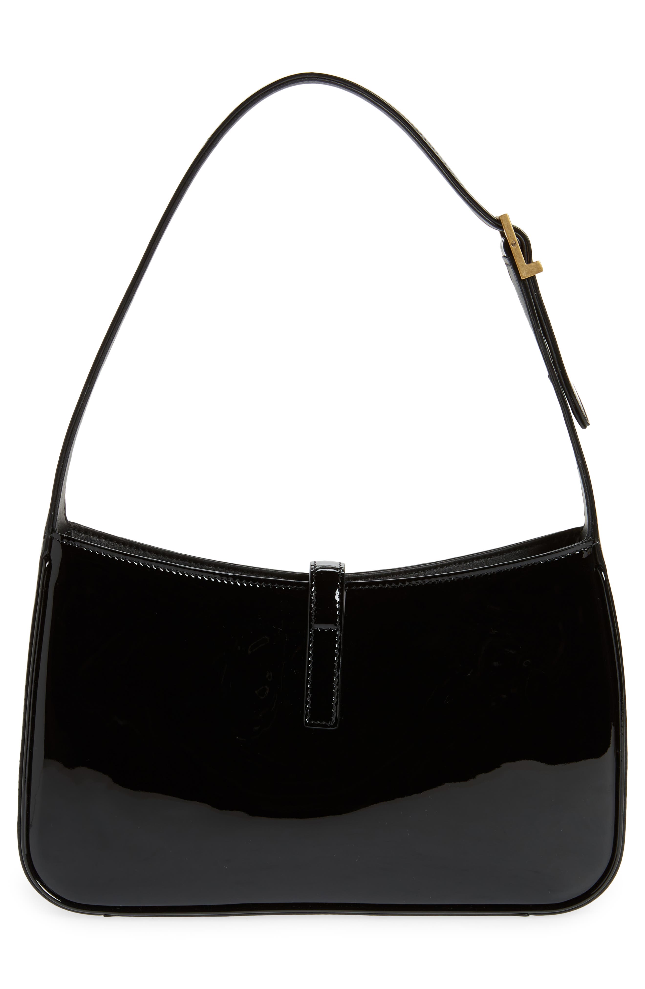 Saint Laurent Leather Le 5a7 Patent Hobo Bag in Nero Womens Bags Hobo bags and purses Black 