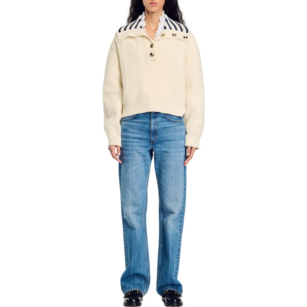 SANDRO Stripy sailor-neck sweater in Ecru