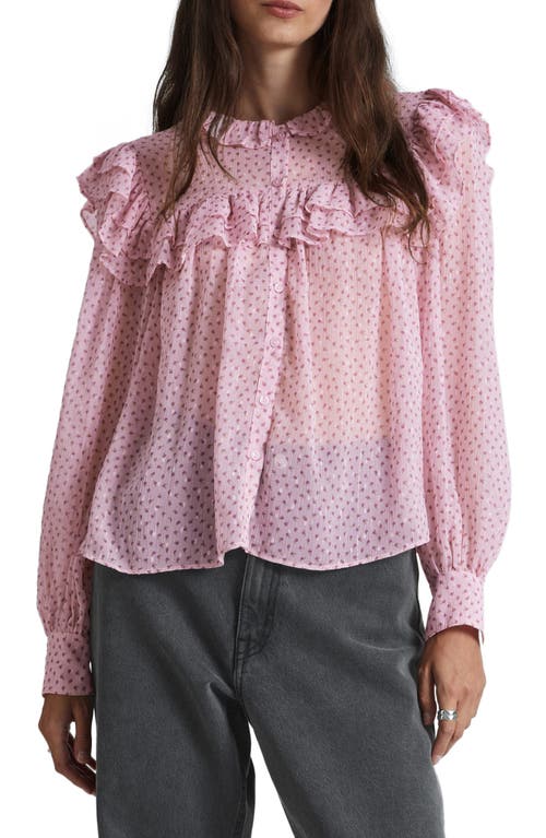 & Other Stories Metallic Floral Ruffle Button-Up Top Dusty Pink Tiny Flower Aop at Nordstrom,