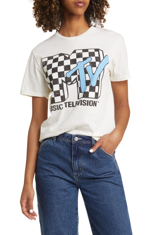MTV Check Graphic T-Shirt in Natural Pigment