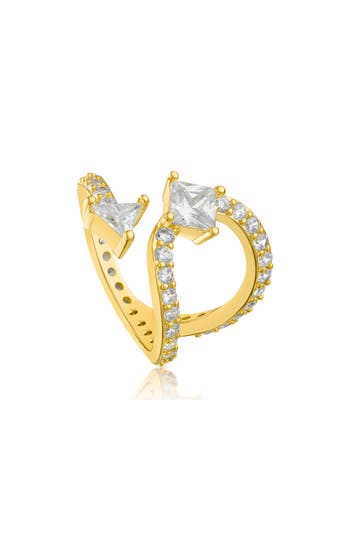 Shop Cz By Kenneth Jay Lane Cubic Zirconia Wrap Bypass Ring In Clear/gold