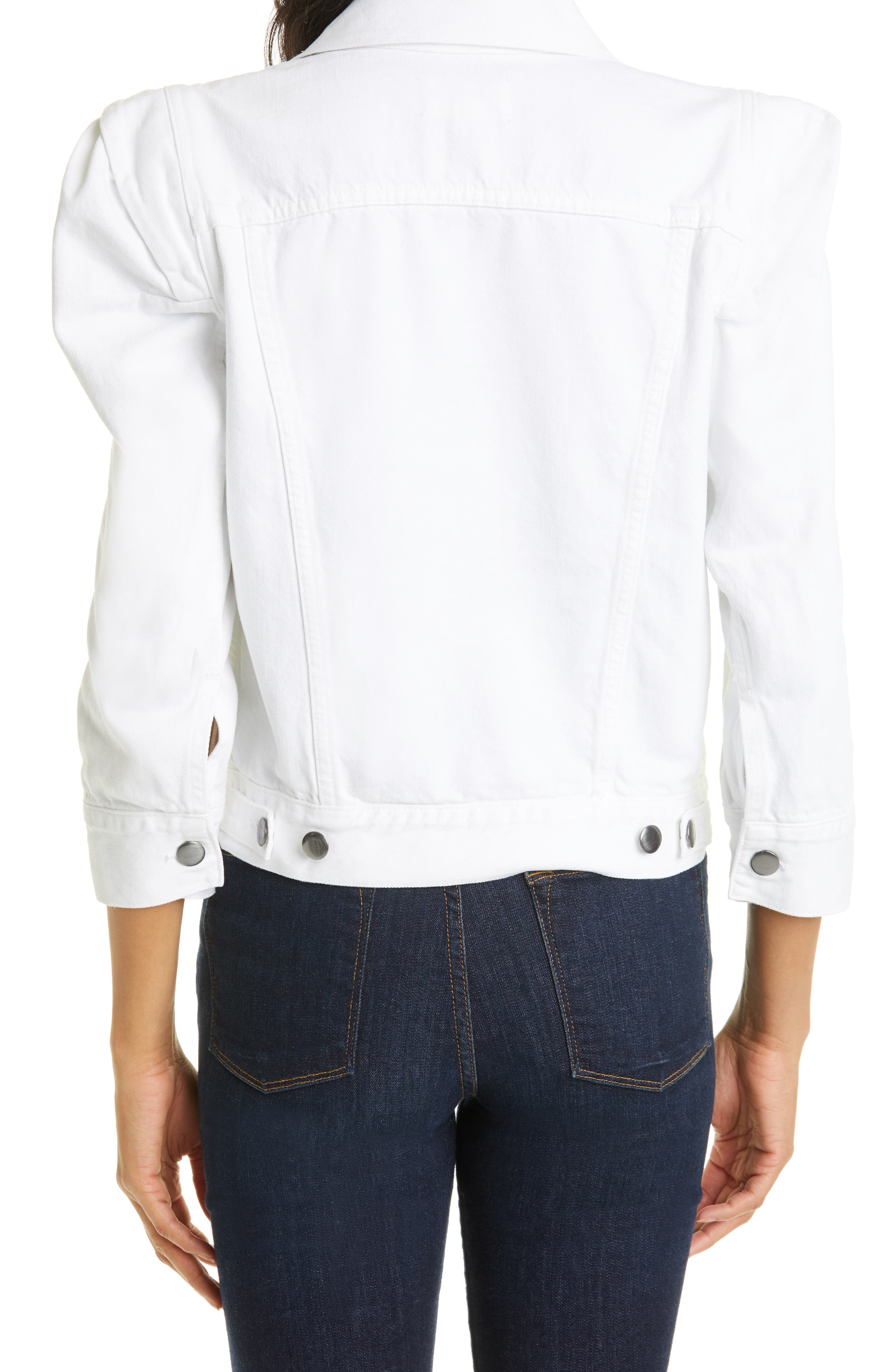 white puff sleeve denim jacket