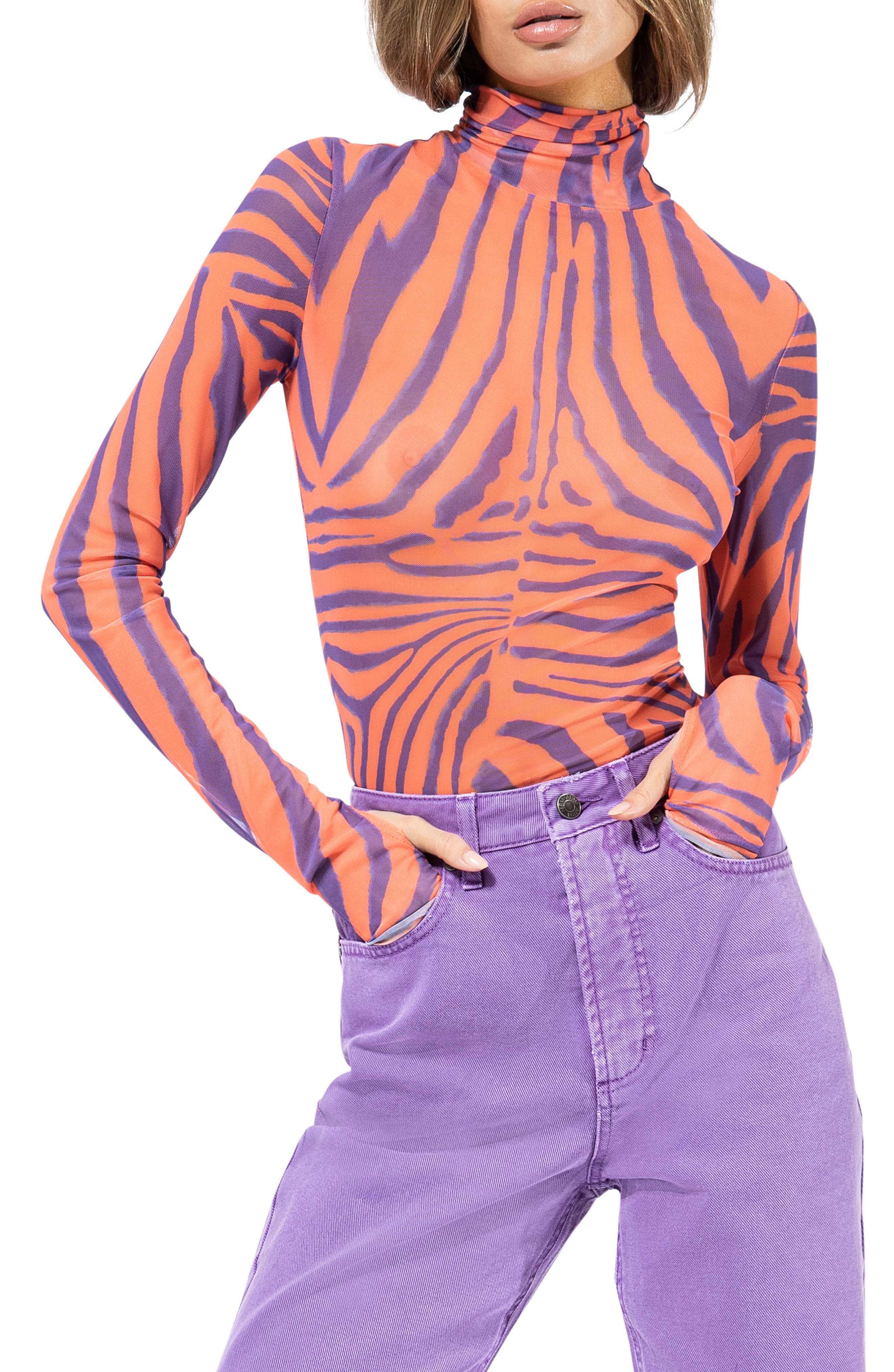 AFRM Zadie Power Mesh Turtleneck Top 