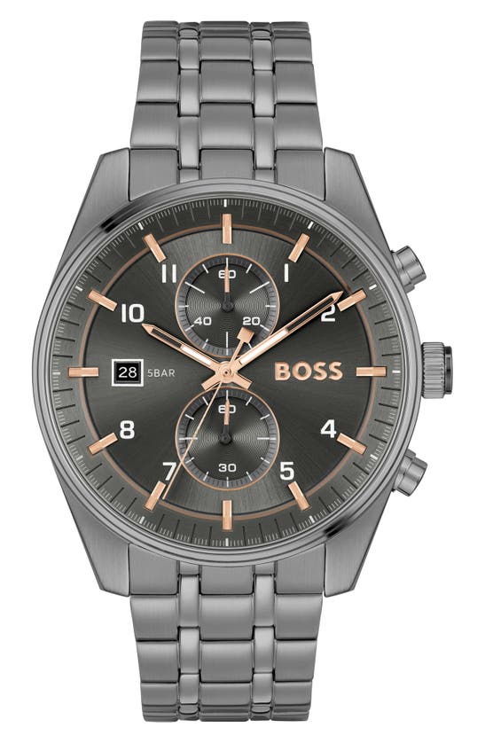 Shop Hugo Boss Skytraveller Chronograph Bracelet Watch, 41mm In Gray