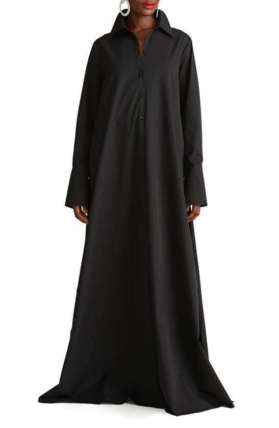 HALSTON HALSTON IMARI LONG SLEEVE COTTON POPLIN SHIRTDRESS