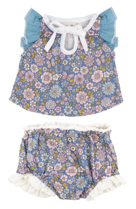 Shop Miki Miette Kacey Floral Ruffle Top & Bloomers Set In Topanga